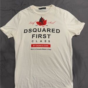 DSQUARED2 White Short Sleeve Tee with Maple Leaf Design